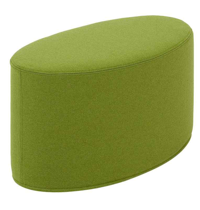 Grüner Bon Bon Hocker, klein, gepolstert, oval, moderner Sitzhocker für Wohnzimmer und Büro.